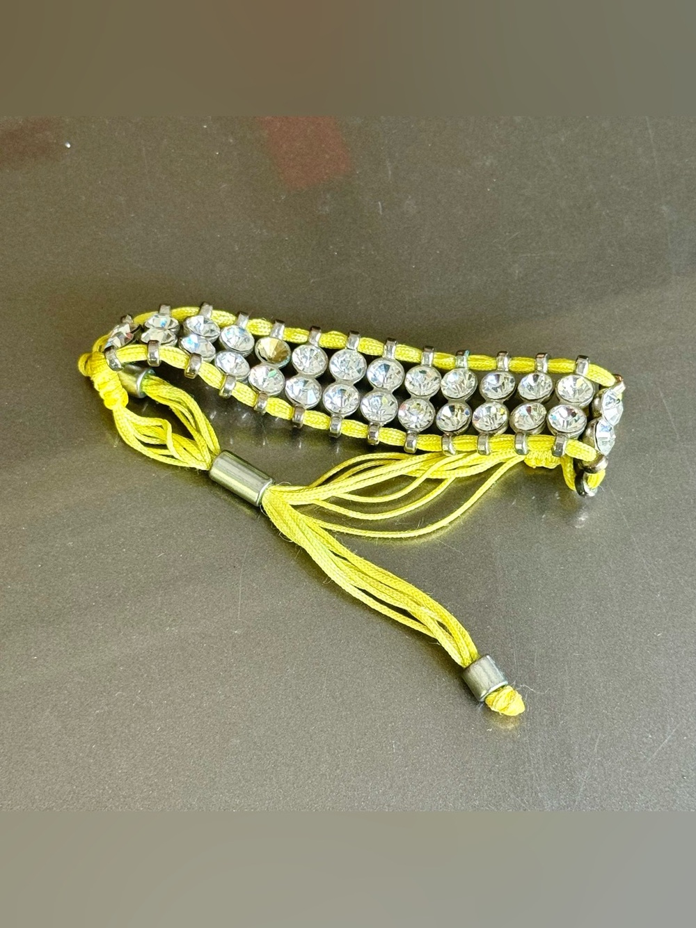 Y2K 2000s Yellow Slider String Bracelet with Rhinestones
